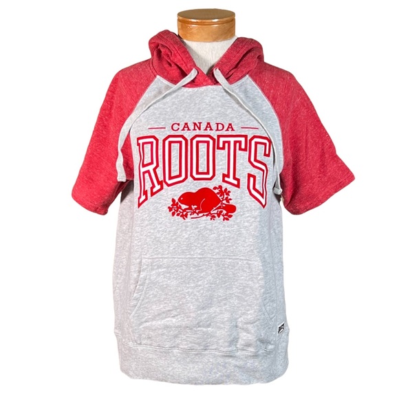 ROOTS Canada Short Sleeve Unisex Hoodie With Flocked Logo Size Medium - Picture 1 of 10